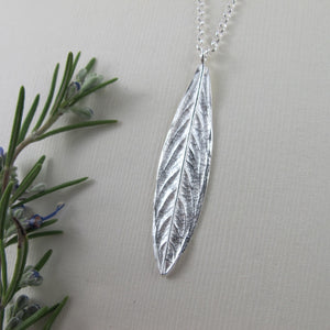 Willow leaf imprinted long necklace from Galiano Island, BC - Swallow Jewellery