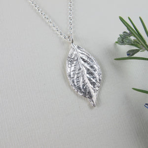 Hydrangea leaf imprinted long necklace from Victoria, BC - Swallow Jewellery