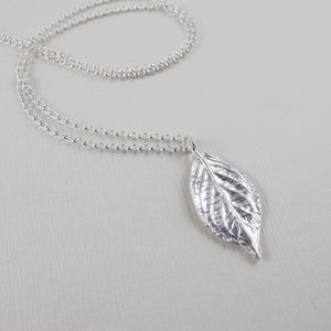 Hydrangea leaf imprinted long necklace from Victoria, BC - Swallow Jewellery