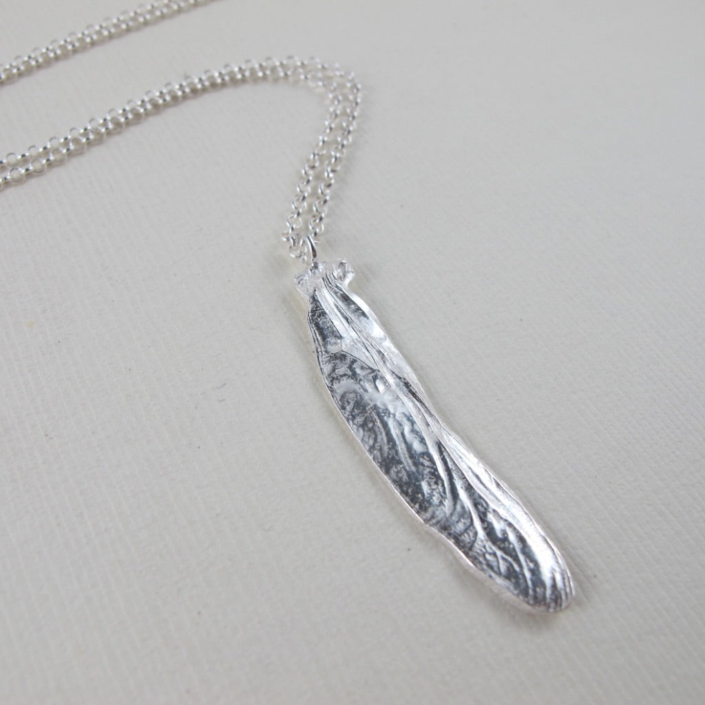 Dragonfly wing imprinted necklace from Sidney Spit, BC - Swallow Jewellery