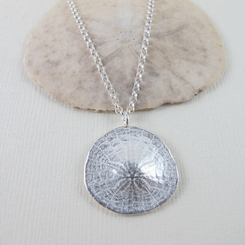 Middle beach sand dollar imprinted long necklace from Tofino, Vancouver Island - Swallow Jewellery