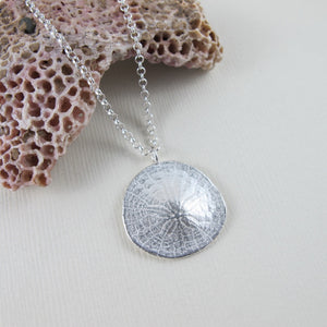 Middle beach sand dollar imprinted long necklace from Tofino, Vancouver Island - Swallow Jewellery