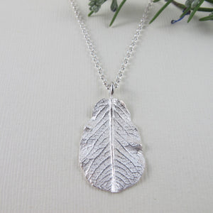 Wild rose leaf imprinted long necklace from Victoria, BC - Swallow Jewellery