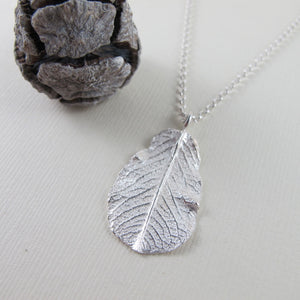 Wild rose leaf imprinted long necklace from Victoria, BC - Swallow Jewellery