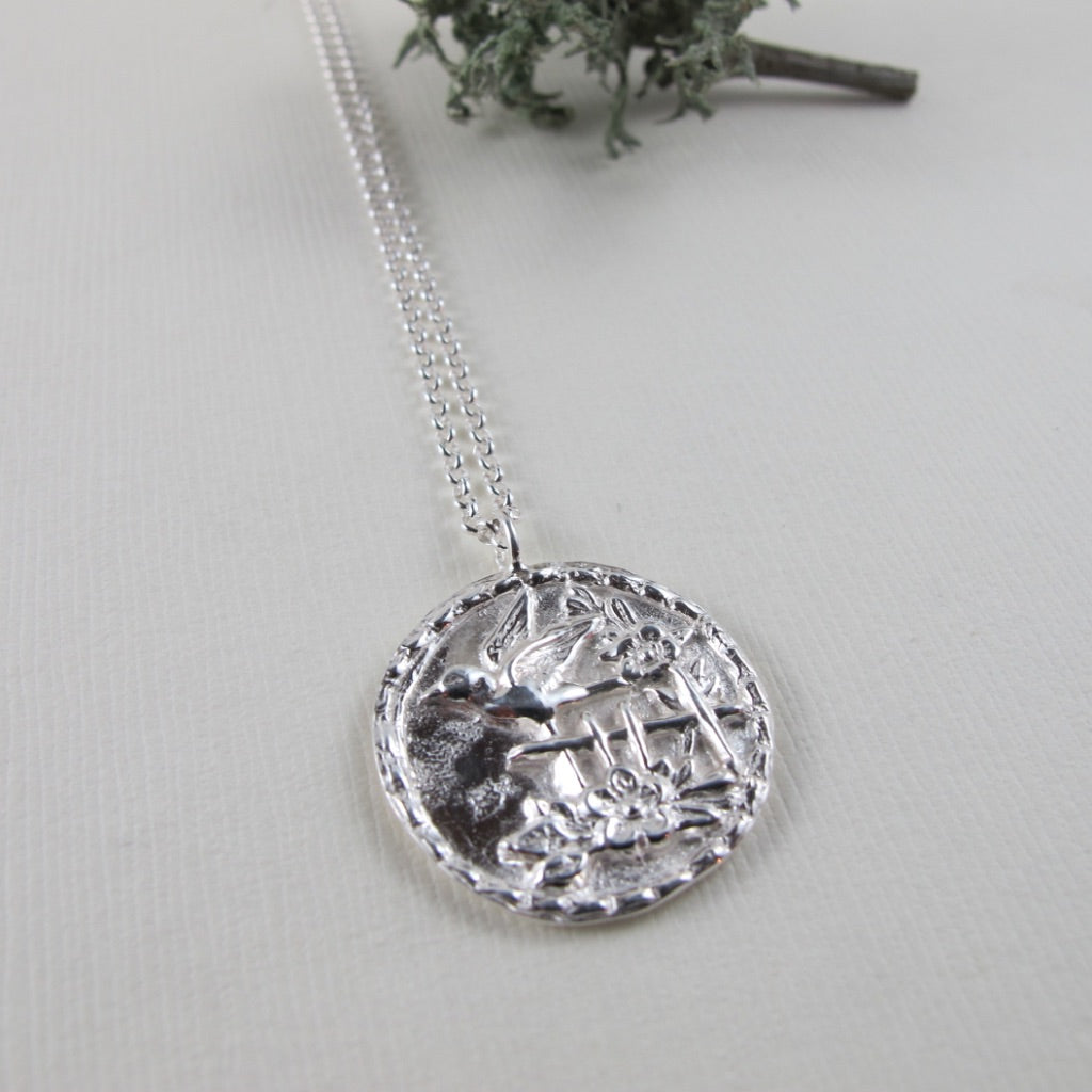 Sparrow bird vintage button imprinted long necklace - Swallow Jewellery