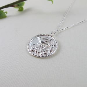 Sparrow bird vintage button imprinted long necklace - Swallow Jewellery
