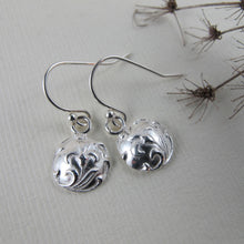 Load image into Gallery viewer, Vintage iris button imprinted dangle earrings - Swallow Jewellery
