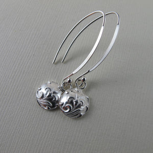 Vintage iris button imprinted dangle earrings - Swallow Jewellery