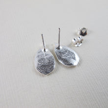 Load image into Gallery viewer, Mini wild rose leaf imprinted earring studs from Victoria, BC - Swallow Jewellery