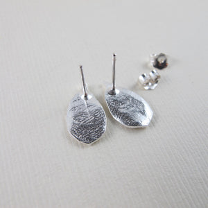 Mini wild rose leaf imprinted earring studs from Victoria, BC - Swallow Jewellery