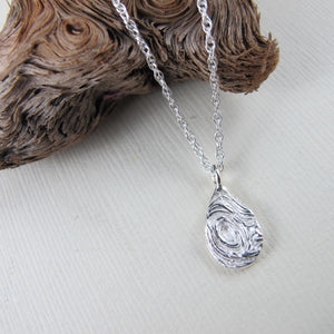 Driftwood imprinted necklace from Mystic Beach, Vancouver Island - Swallow Jewellery