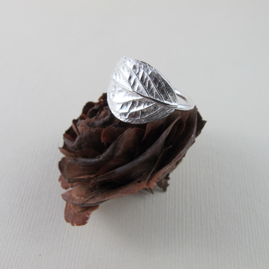 Hydrangea leaf imprinted ring from Victoria, BC - Swallow Jewellery