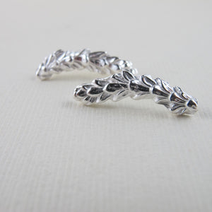 Cedar leaf imprinted ear climbers from Victoria, BC - Swallow Jewellery