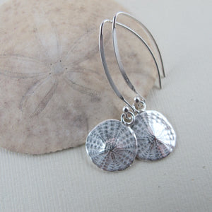 Sand dollar imprinted dangle earrings from Parksville, Vancouver Island - Swallow Jewellery