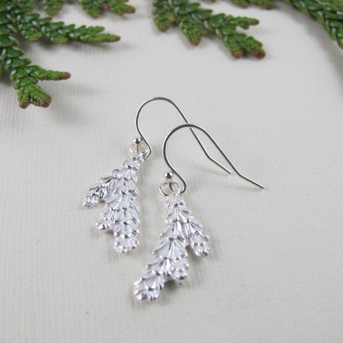 Cedar leaf imprinted earrings from Victoria, BC - Swallow Jewellery