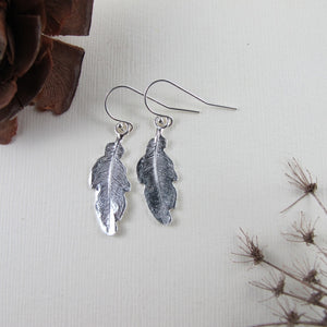 Hummingbird feather imprinted dangle earrings from Gabriola Island, BC by Swallow Jewellery