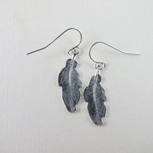 Load image into Gallery viewer, Hummingbird feather imprinted dangle earrings from Gabriola Island, BC by Swallow Jewellery