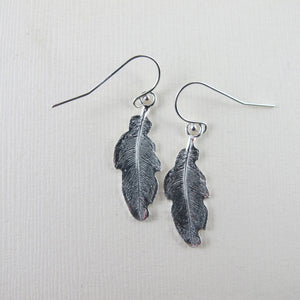 Hummingbird feather imprinted dangle earrings from Gabriola Island, BC by Swallow Jewellery