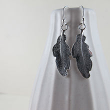 Load image into Gallery viewer, Hummingbird feather imprinted dangle earrings from Gabriola Island, BC by Swallow Jewellery