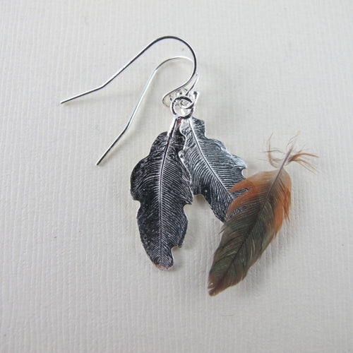 Hummingbird feather imprinted dangle earrings from Gabriola Island, BC by Swallow Jewellery