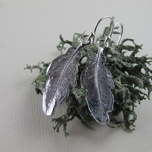 Hummingbird feather imprinted dangle earrings from Gabriola Island, BC by Swallow Jewellery