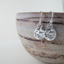Load image into Gallery viewer, Douglas Fir tree bark imprinted dangle earrings from Victoria, BC - Swallow Jewellery