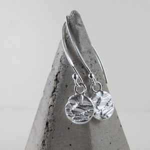 Douglas Fir tree bark imprinted dangle earrings from Victoria, BC - Swallow Jewellery