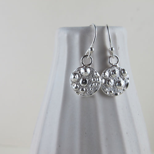 Sea urchin imprinted dangle earrings from MacKenzie Beach, Tofino - Swallow Jewellery