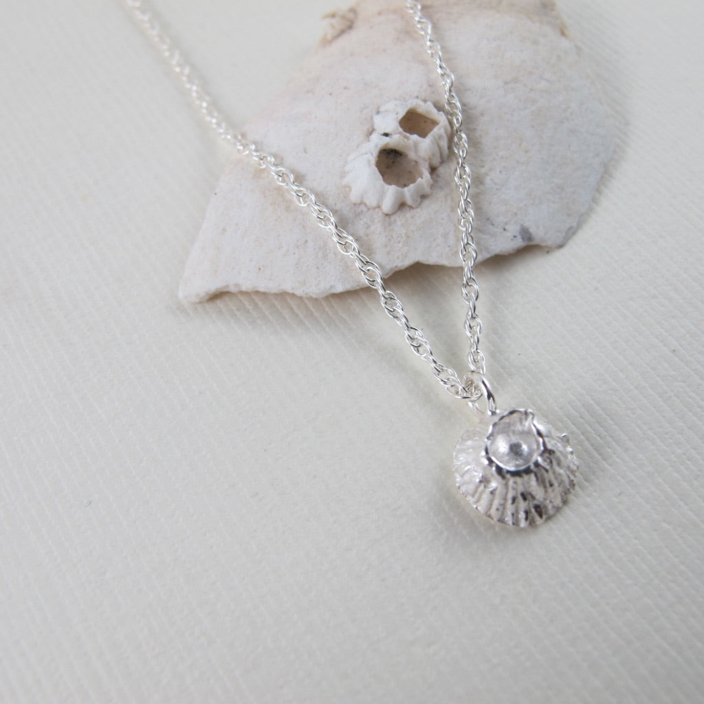 Single barnacle imprinted necklace from Middle Beach, Tofino by Swallow Jewellery