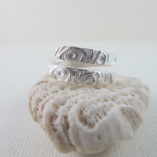 Driftwood imprinted wrap ring from Mystic Beach, Vancouver Island from Swallow Jewellery