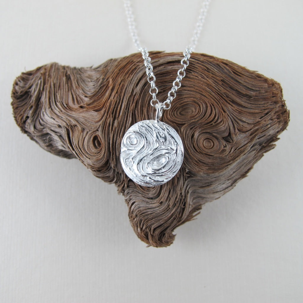 Driftwood imprinted long necklace from Mystic Beach, Vancouver Island - Swallow Jewellery