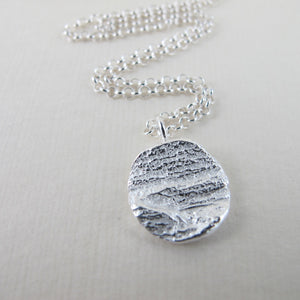Coastal Redwood bark imprinted long necklace from Victoria, BC - Swallow Jewellery