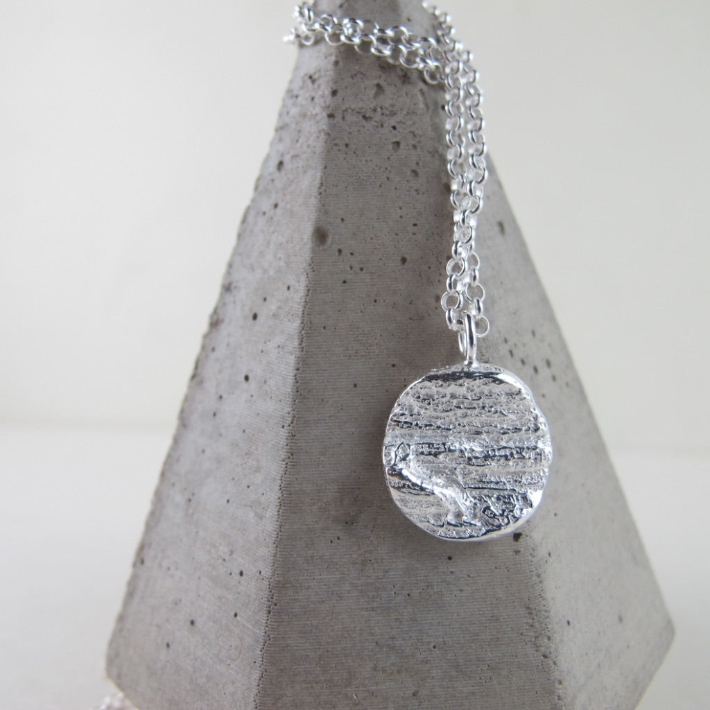 Coastal Redwood bark imprinted long necklace from Victoria, BC - Swallow Jewellery