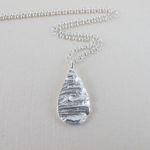 Arbutus bark imprinted long necklace from Galiano Island, BC - Swallow Jewellery