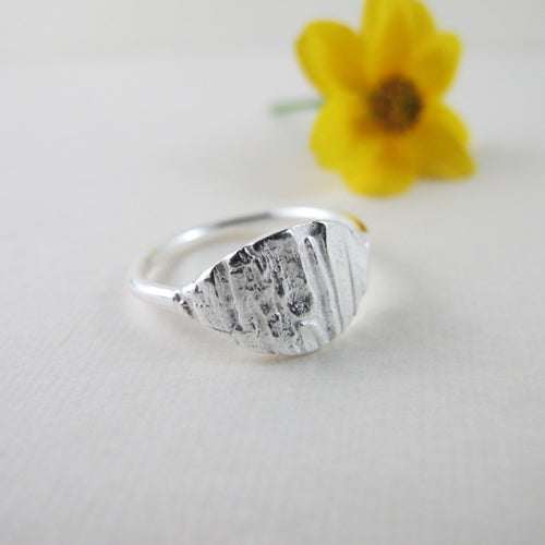 Arbutus bark imprinted ring from Galiano Island - Swallow Jewellery