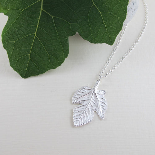 Fig leaf imprinted long necklace from Victoria, BC by Swallow Jewellery