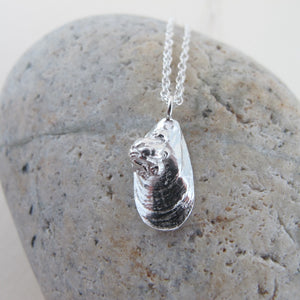 Mini mussel shell imprinted short necklace from Cox Bay, Tofino by Swallow Jewellery