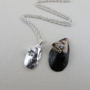 Mini mussel shell imprinted short necklace from Cox Bay, Tofino by Swallow Jewellery