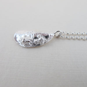 Mussel shell imprinted long necklace from Cox Bay, Tofino by Swallow Jewellery