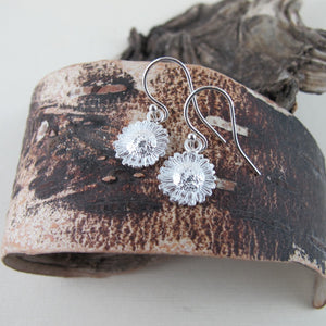 Mini Daisy Flower short dangle earrings, Victoria, BC by Swallow Jewellery