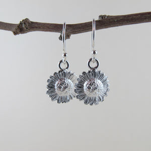 Mini Daisy Flower short dangle earrings, Victoria, BC by Swallow Jewellery