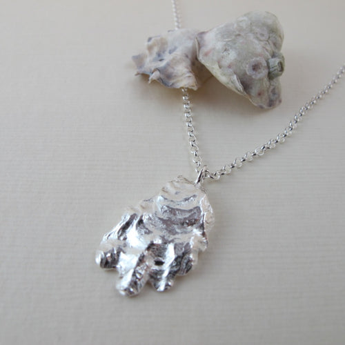 Oyster shell imprinted long necklace from Saltspring Island