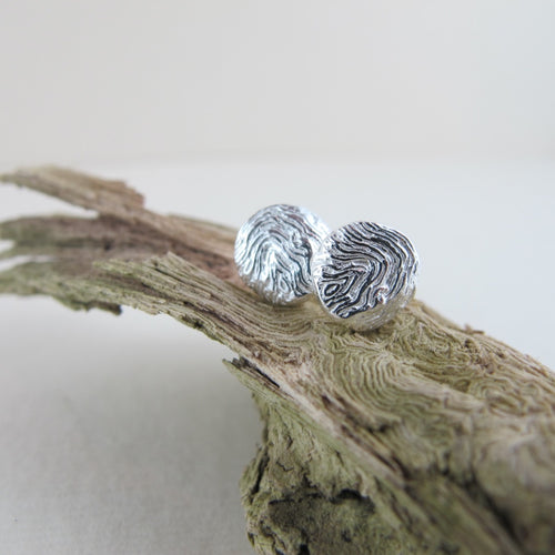 Driftwood imprinted earring studs from Burgoyne Bay, Saltspring Island