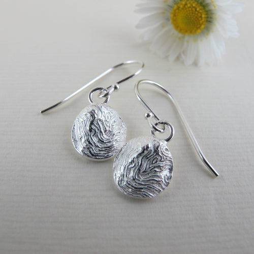 Driftwood imprinted dangle earrings from Burgoyne Bay, Saltspring Island