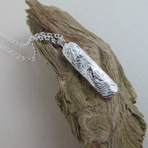 Driftwood imprinted long necklace from Saltspring Island, Burgoyne Bay