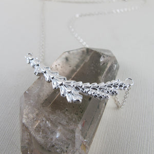Cedar leaf imprinted bar necklace from Victoria, BC