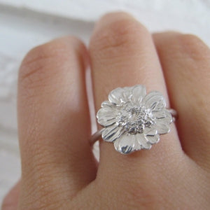 Daisy flower imprinted ring from Victoria, BC - Swallow Jewellery